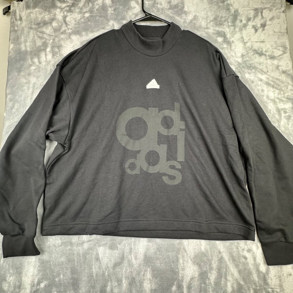 Adidas Women sweatshirt large black graphic pullover loose fit NWT